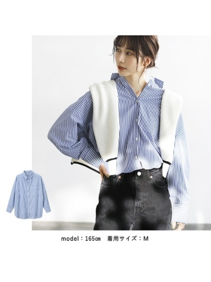 襟付ストライプカラーシャツ　大きいサイズ レディース（シャツ・ブラウス）ジーラ（GeeRAファッション）（ジーラ(Lー6L)）  01
