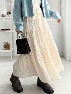 【新着】【L-LL】ワッシャーボリュームティアードスカート　大きいサイズレディース