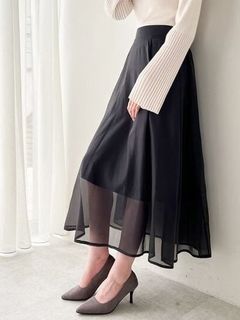 【L展開】シアーデザインフレアーロングスカート　大きいサイズレディース