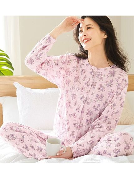 入院も安心！綿１００％着脱らくなパジャマ（パジャマ）LAVIENNE（ラヴィエンヌ (Lー6L)）  01