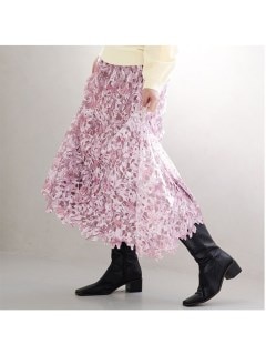 花柄レースフレアースカート　大きいサイズ レディース