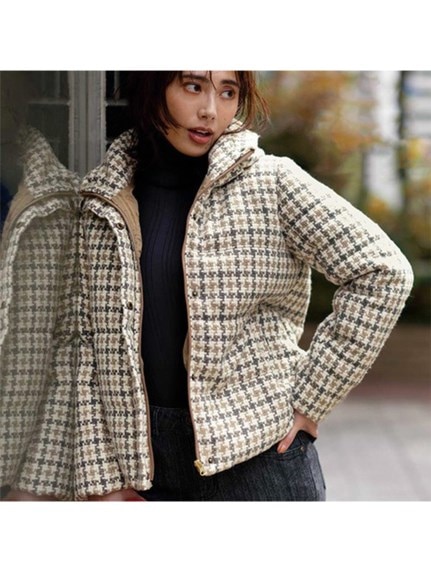 ボリューム衿ツイード調中わたジャケット　大きいサイズ レディース（Pコート・ショートコート）ラナン（Ranan）（ラナン (Lー7L)）  02