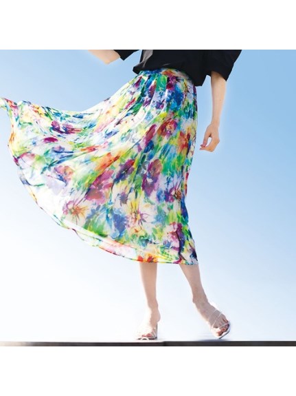 Alinoma】【L-3L】花柄プリントシフォンスカート 大きいサイズ