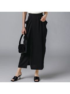 【L-LL】麻調素材ポケットデザインスカート　大きいサイズレディース