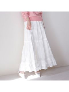 【新着】【L-3L】綿１００％タックティアードフレアースカート　大きいサイズレディース