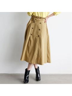 【新着】【L-3L】ナイロン素材トレンチフレアースカート　大きいサイズレディース