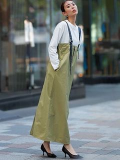【新着】【L-3L】ワークデザインジャンパースカート　大きいサイズレディース