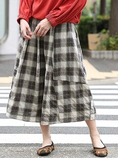 【3-5L】【15号】チェックバルーンスカート(ムーチョ)　大きいサイズ レディース