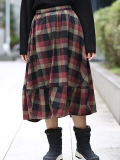 【3-5L】【15号】ウォームチェックバルーン スカート(ムーチョ)　大きいサイズ レディース