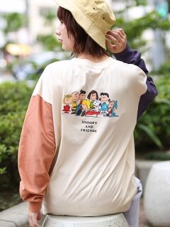【3-5L】（男女兼用）スヌーピー フレンズバックプリントロングTシャツ　大きいサイズ レディース
