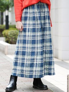 【3-5L】【15号】マルチカラーチェック ロングスカート(ムーチョ)　大きいサイズ レディース