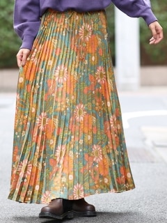 【新着】【3-5L】ボタニカルプリント プリーツスカート(ムーチョ)　大きいサイズ レディース