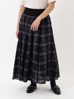 【3-7L】チェックウエストリブ8枚ハギロングスカート　大きいサイズ レディース