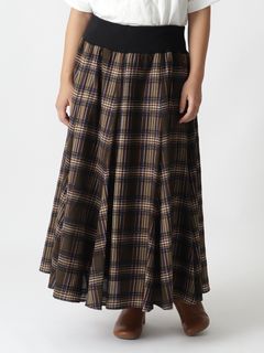 【3-7L】ウエストリブチェックロングスカート　大きいサイズレディース