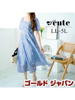 大きいサイズ レディース リーフ柄シアーワンピース