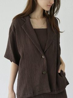 [洗える]楊柳カットソー半袖テーラードジャケット/大きいサイズ