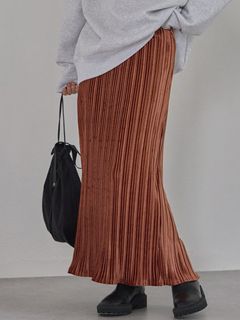【24年春新作】[洗える]ベロアプリーツタイトスカート / 大きいサイズ ラビアンジェ