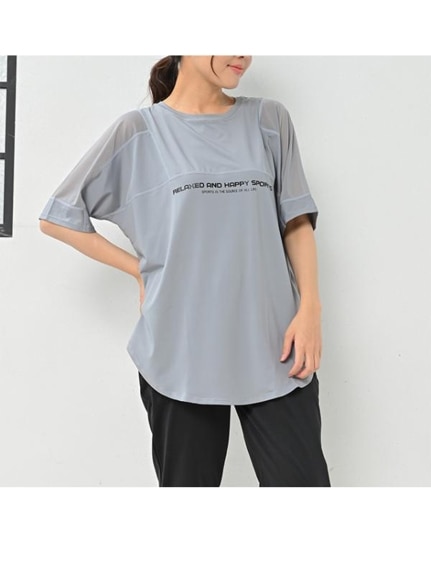 メッシュ切り替えで熱がこもりにくい通気性抜群の半袖Tシャツ　大きいサイズ レディース（Tシャツ）JANJAM（ジャンジャン　コレクション (Lー8L)）  01