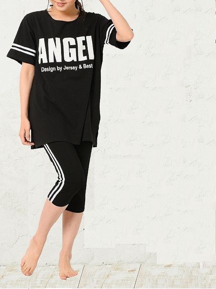 LL 新品 半袖Tシャツ+レギンス 黒 大きいサイズ カジュアルウェア スポーツ