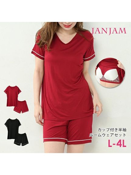 カップ付きTシャツとショートパンツの上下セット　大きいサイズレディース（ルームウェア）JANJAM（ジャンジャン　コレクション (Lー8L)）  01