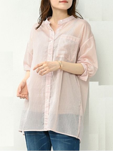 程よく透け感のある軽い素材がオトナ女子のコーデを彩るシアーシャツ　大きいサイズ レディース（シャツ・ブラウス）JANJAM（ジャンジャン　コレクション (Lー8L)）  01