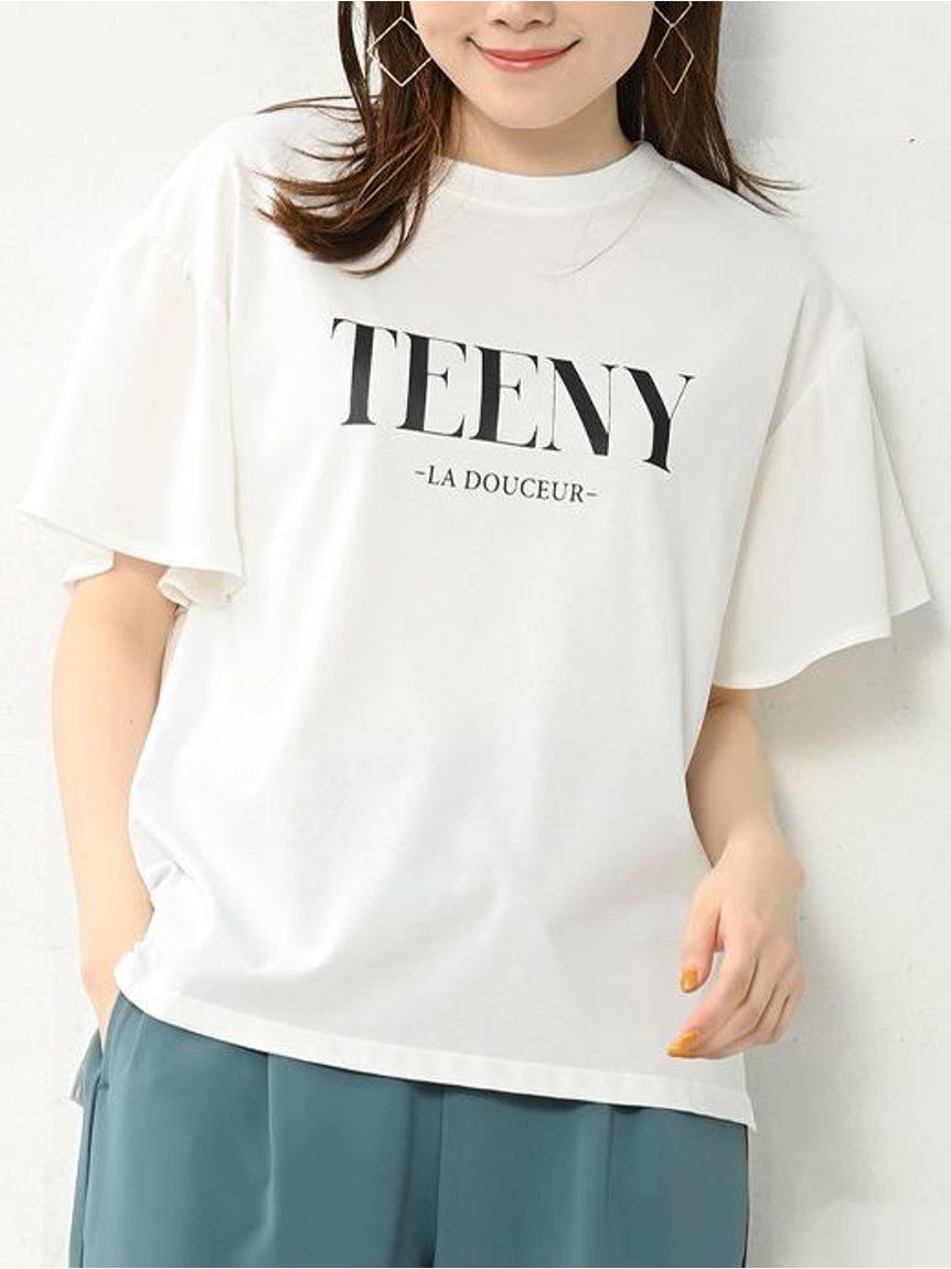 【Alinoma】愛らしさ漂うフレアスリーブロゴTシャツ 大きいサイズ ...