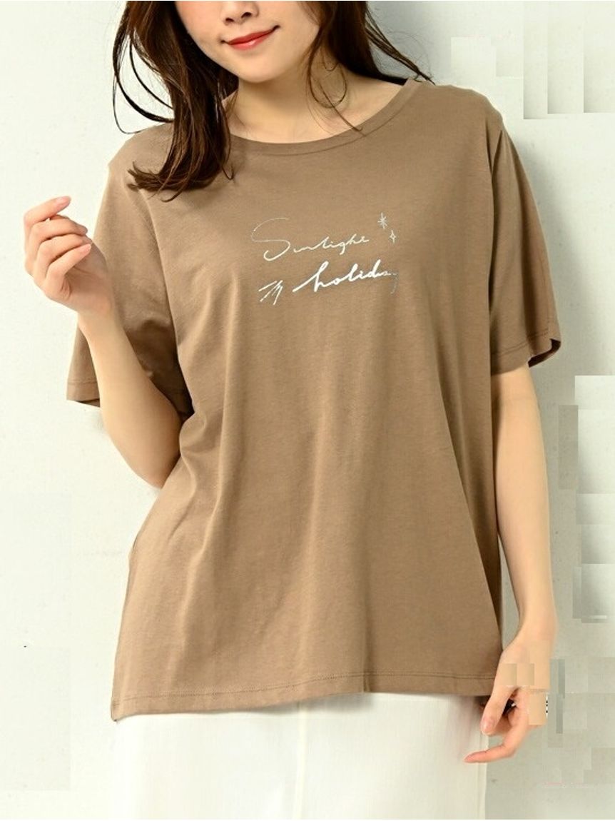 【Alinoma】上品でオシャレなロゴ箔プリントTシャツ 大きいサイズ 