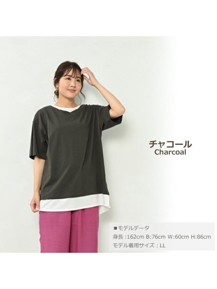 ひんやりコットン素材レイヤード風5分袖Tシャツ　大きいサイズ レディース（Tシャツ）JANJAM（ジャンジャン　コレクション (Lー8L)）  01