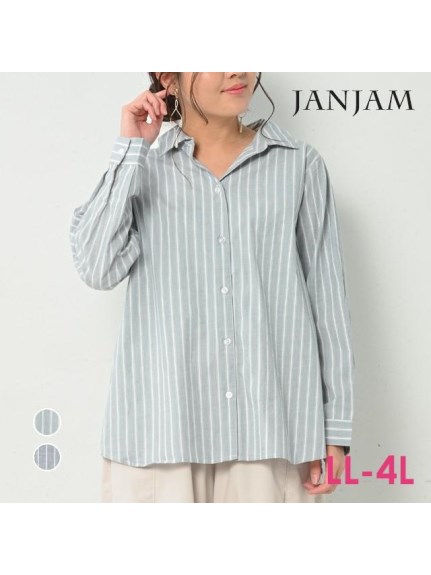 楽々スムーズ設計で快適な着心地の洗いざらしストライプシャツ　大きいサイズ レディース（シャツ・ブラウス）JANJAM（ジャンジャン　コレクション (Lー8L)）  04