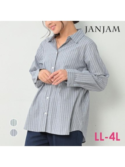 楽々スムーズ設計で快適な着心地の洗いざらしストライプシャツ　大きいサイズ レディース（シャツ・ブラウス）JANJAM（ジャンジャン　コレクション (Lー8L)）  05