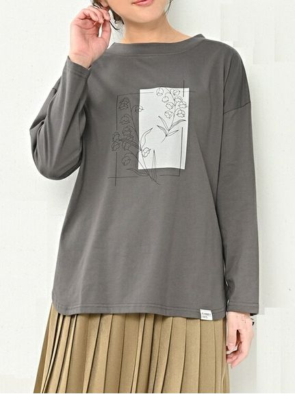 シンプルな花プリントが大人可愛い前後2way長袖Tシャツ　大きいサイズ レディース（Tシャツ）JANJAM（ジャンジャン　コレクション (Lー8L)）  01