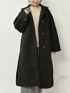 【新着】襟元で表情を変えるスタンドカラーコート　大きいサイズレディース