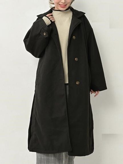 Alinoma】襟元で表情を変えるスタンドカラーコート 大きいサイズ 