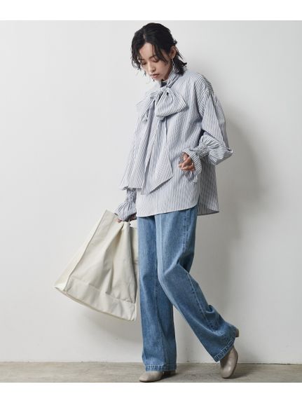 大きいサイズ ビッグリボン付き袖フリルストライプブラウス（シックスタイル）（シャツ・ブラウス）CHIC STYLE（シックスタイル）  27