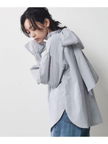 大きいサイズ ビッグリボン付き袖フリルストライプブラウス（シックスタイル）（シャツ・ブラウス）CHIC STYLE（シックスタイル）  31