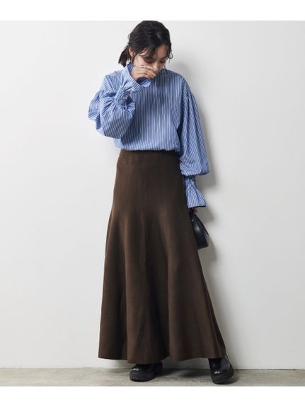 大きいサイズ ビッグリボン付き袖フリルストライプブラウス（シックスタイル）（シャツ・ブラウス）CHIC STYLE（シックスタイル）  39