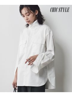 大きいサイズ 綿100％ハイネックハーフジッププルオーバーシャツ（シックスタイル）