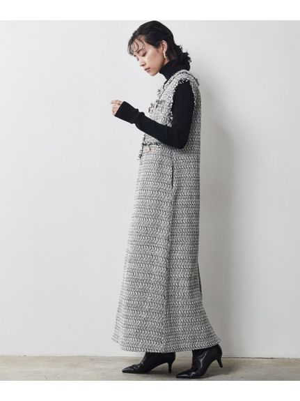 Alinoma】大きいサイズ ファンシーツィードジャンパースカート（シック