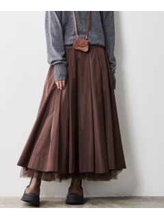 大きいサイズ 裾チュールタックギャザーロングスカート（シックスタイル）
