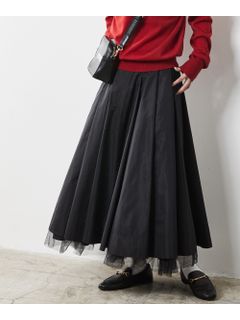 大きいサイズ 裾チュールタックギャザーロングスカート（シックスタイル）