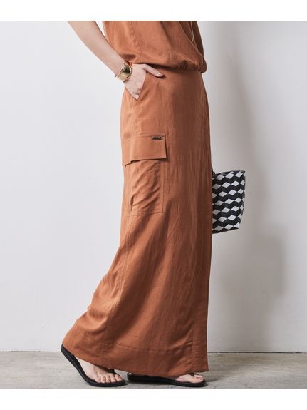 大きいサイズ レーヨン麻アウトポケットロングタイトスカート（シックスタイル）（ロング丈・マキシ丈スカート）CHIC STYLE（シックスタイル）  05