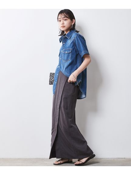 大きいサイズ レーヨン麻アウトポケットロングタイトスカート（シックスタイル）（ロング丈・マキシ丈スカート）CHIC STYLE（シックスタイル）  37