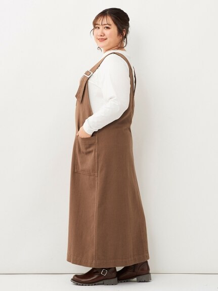 大きいサイズ 綿混ロング丈ジャンパースカート　（グランダムール）（ジャンパースカート）GRAND'AMOUR（グランダムール）  16