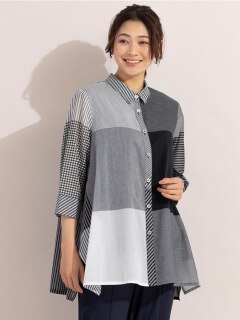 【22夏新作】コットンチェック・ヘムデザインシャツ/ 大きいサイズ ミゼール