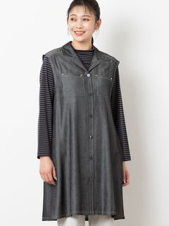 シャンブレーデニム ロングベスト