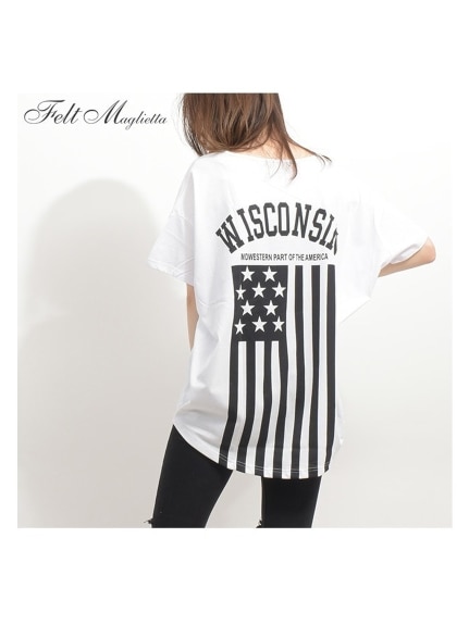 トレンドオーバーサイズが可愛いバックプリントロゴロング丈Tシャツ　大きいサイズ レディース（Tシャツ）Felt Maglietta（フェルトマリエッタ(L-5L)）  15