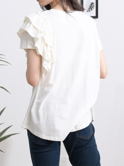 片袖フリルデザインTシャツ　大きいサイズ レディース（Tシャツ）Felt Maglietta（フェルトマリエッタ(L-5L)）  14