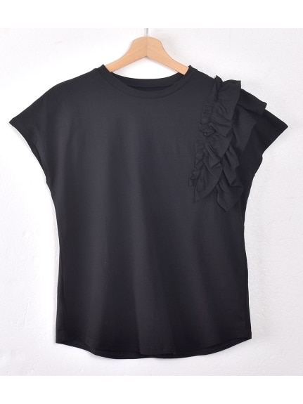 片袖フリルデザインTシャツ　大きいサイズ レディース（Tシャツ）Felt Maglietta（フェルトマリエッタ(L-5L)）  02