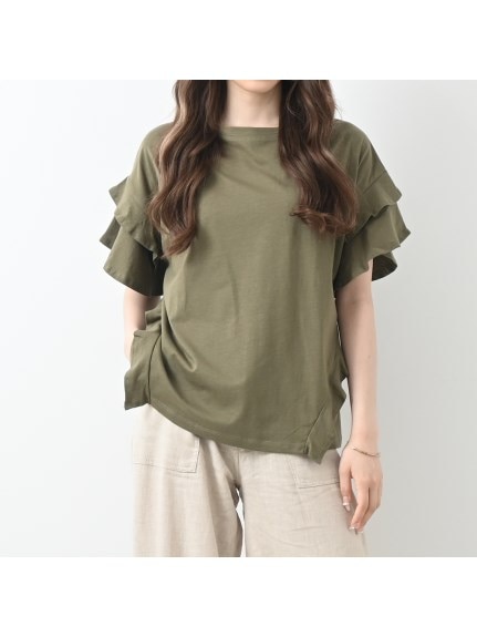 綿100％ 袖ダブルフリルTシャツ　大きいサイズ レディース（Tシャツ）Felt Maglietta（フェルトマリエッタ(L-5L)）  04
