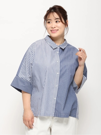 【WEB限定】パターンミックスストライプシャツ（シャツ・ブラウス）Re-J&supure（リジェイアンドスプル）  01
